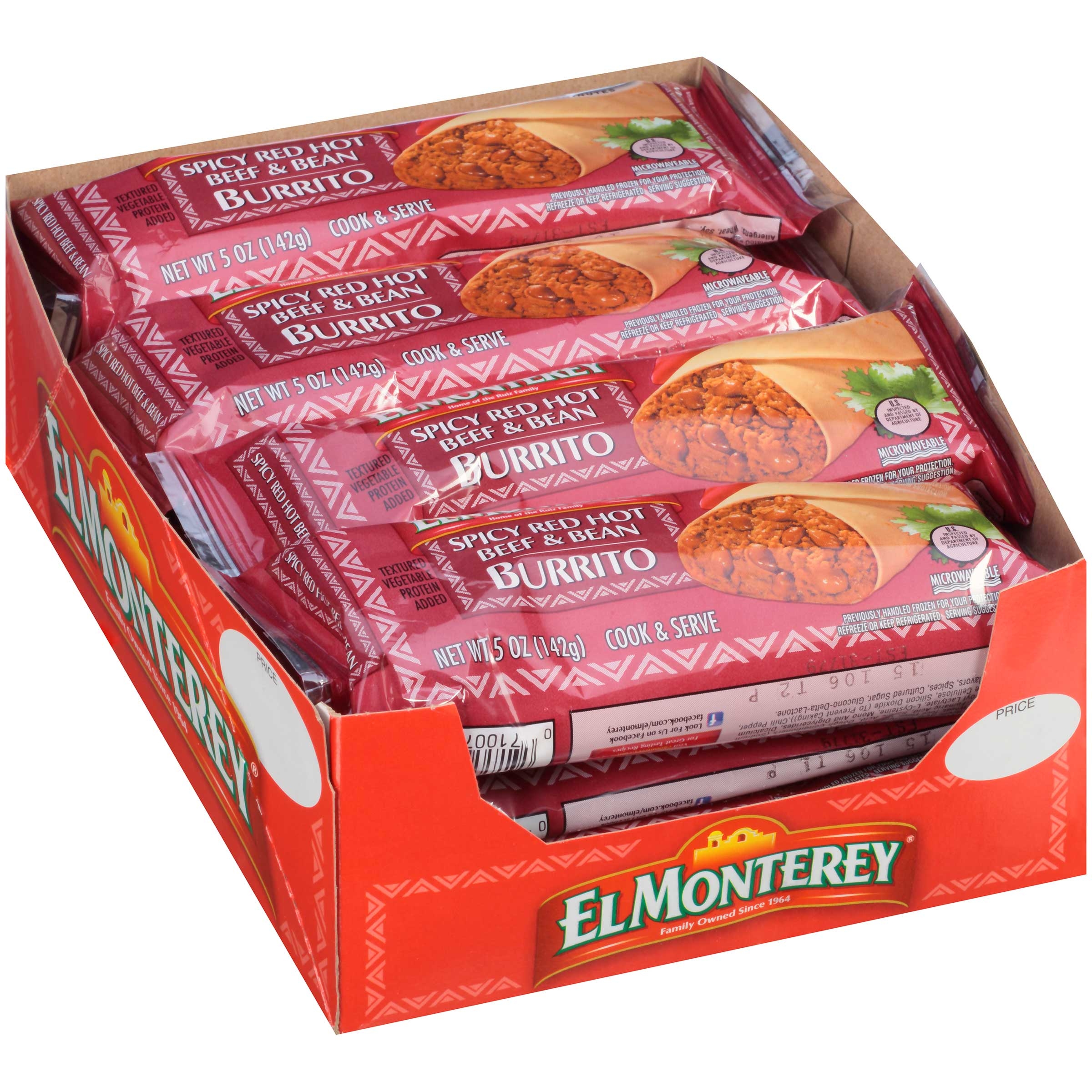 Ruiz El Monterey Spicy Red Hot Beef and Bean Burrito, 5 Ounce -- 24 per case.