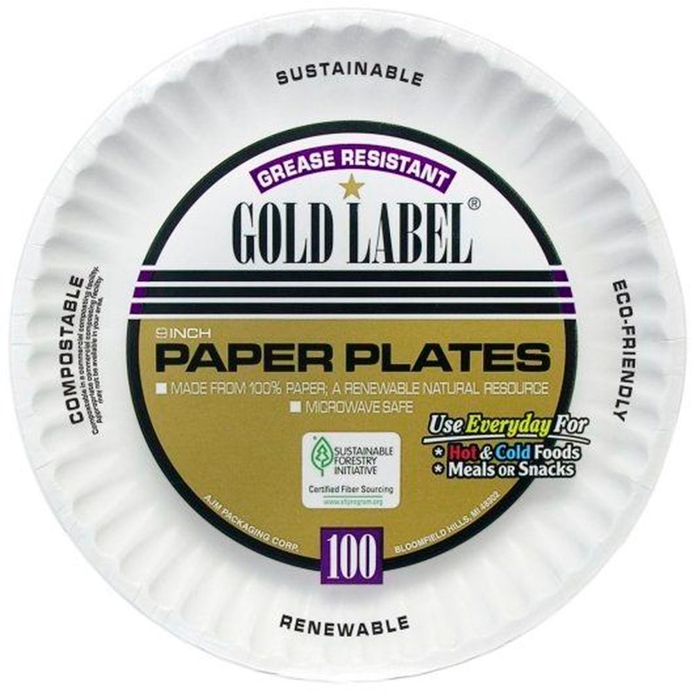 Gold Label Grease Resistant 9 inch Coated Paper Plates, 100 count - 12 per case