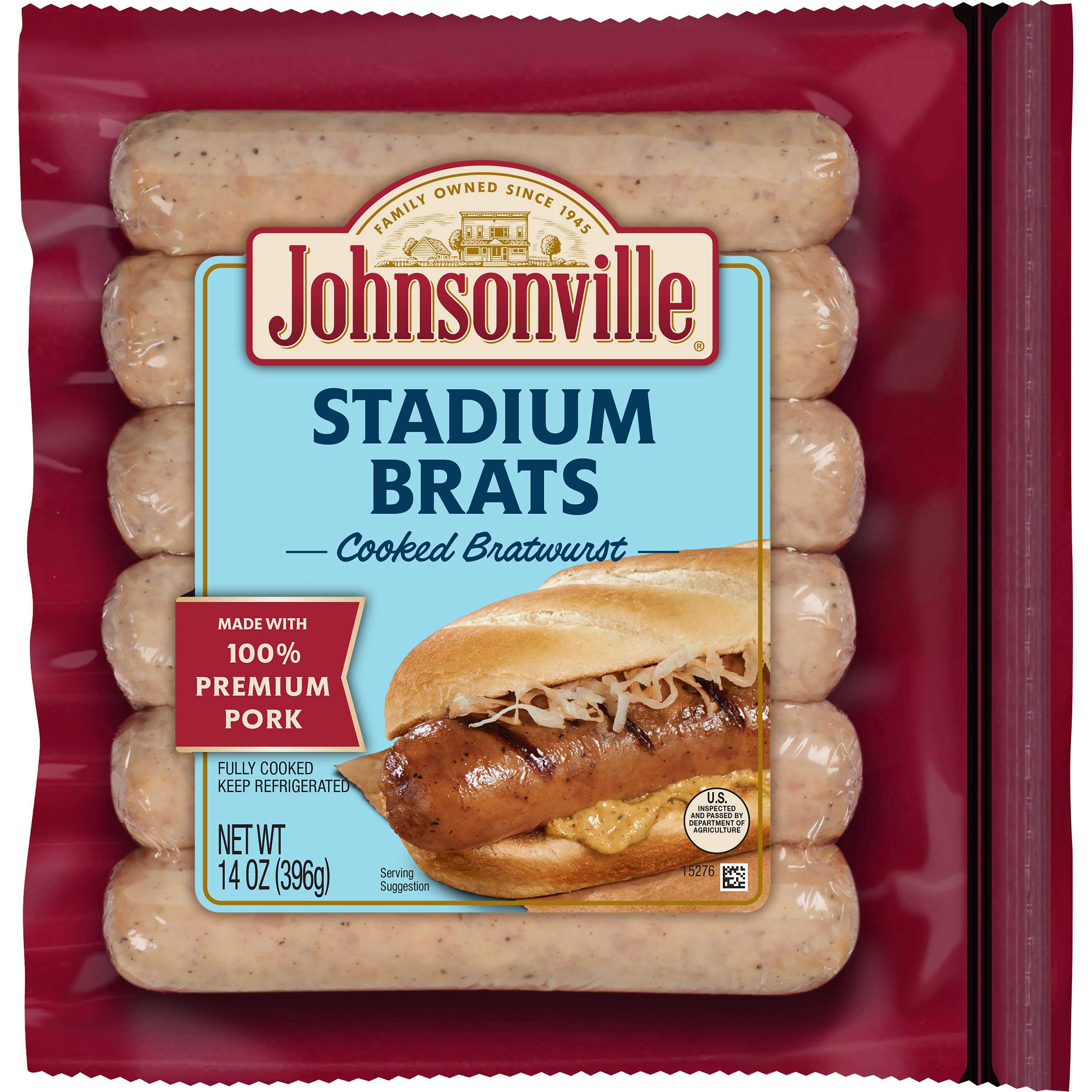 Johnsonville Sausage Fully Cooked Stadium Brat, 6 per pack -- 10 per case.