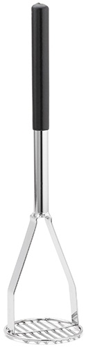 Tablecraft Chrome Plated Metal Potato Masher with Black Handle, 19 inch -- 4 per case