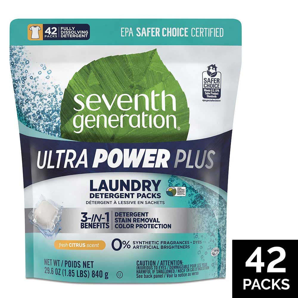 Seventh Generation Fresh Citrus Ultra Power Plus Detergent Pack, 42 Count