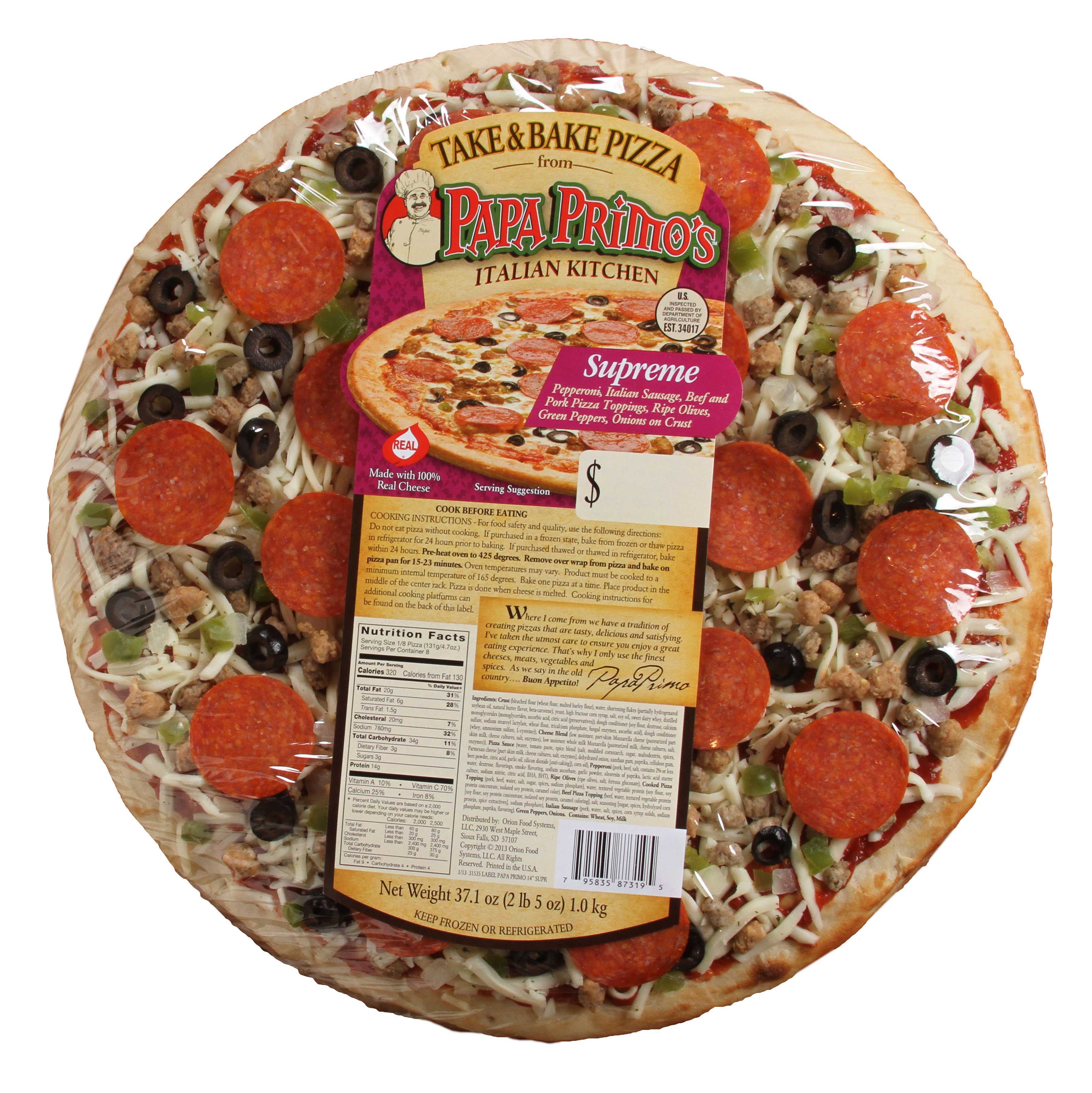 Papas Primos Large Supreme Pizza, 2.3 Pound -- 6 per case.