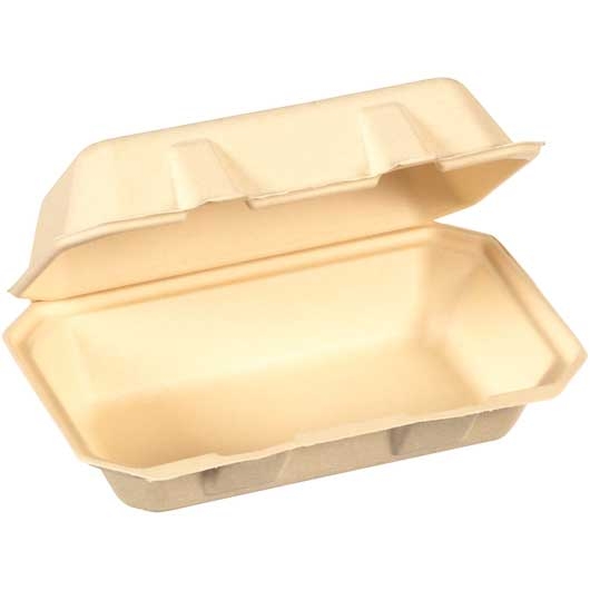 Tellus No PFAs Added Bagasse Hoagie Clamshell Container, 9 x 6 inch - 50 per pack -- 4 packs per case
