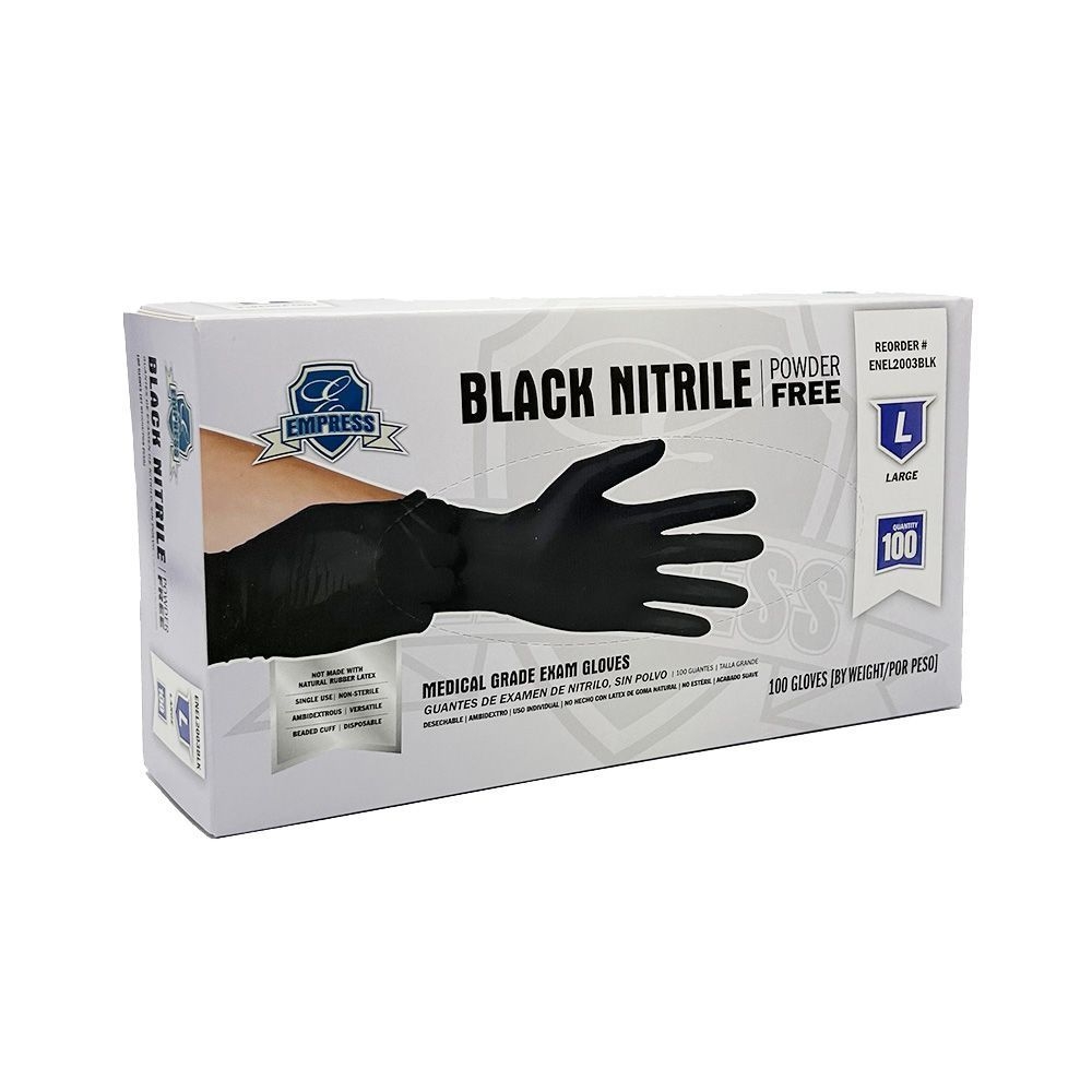 Empress Black Large Exam Grade Powder Free Nitrile Gloves -- 1000 per case.