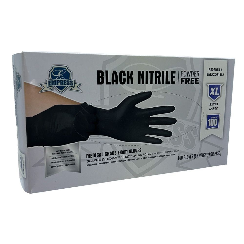 Empress Black Extra Large Exam Grade Powder Free Nitrile Gloves -- 1000 per case.