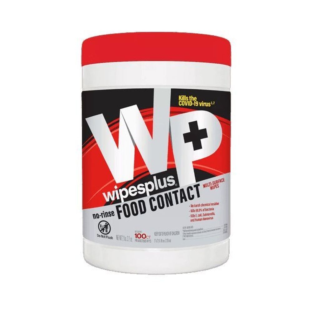 CFS Brands WipesPlus Food Contact Sanitizer Wipes - Canisters, 100 count -- 12 per case.