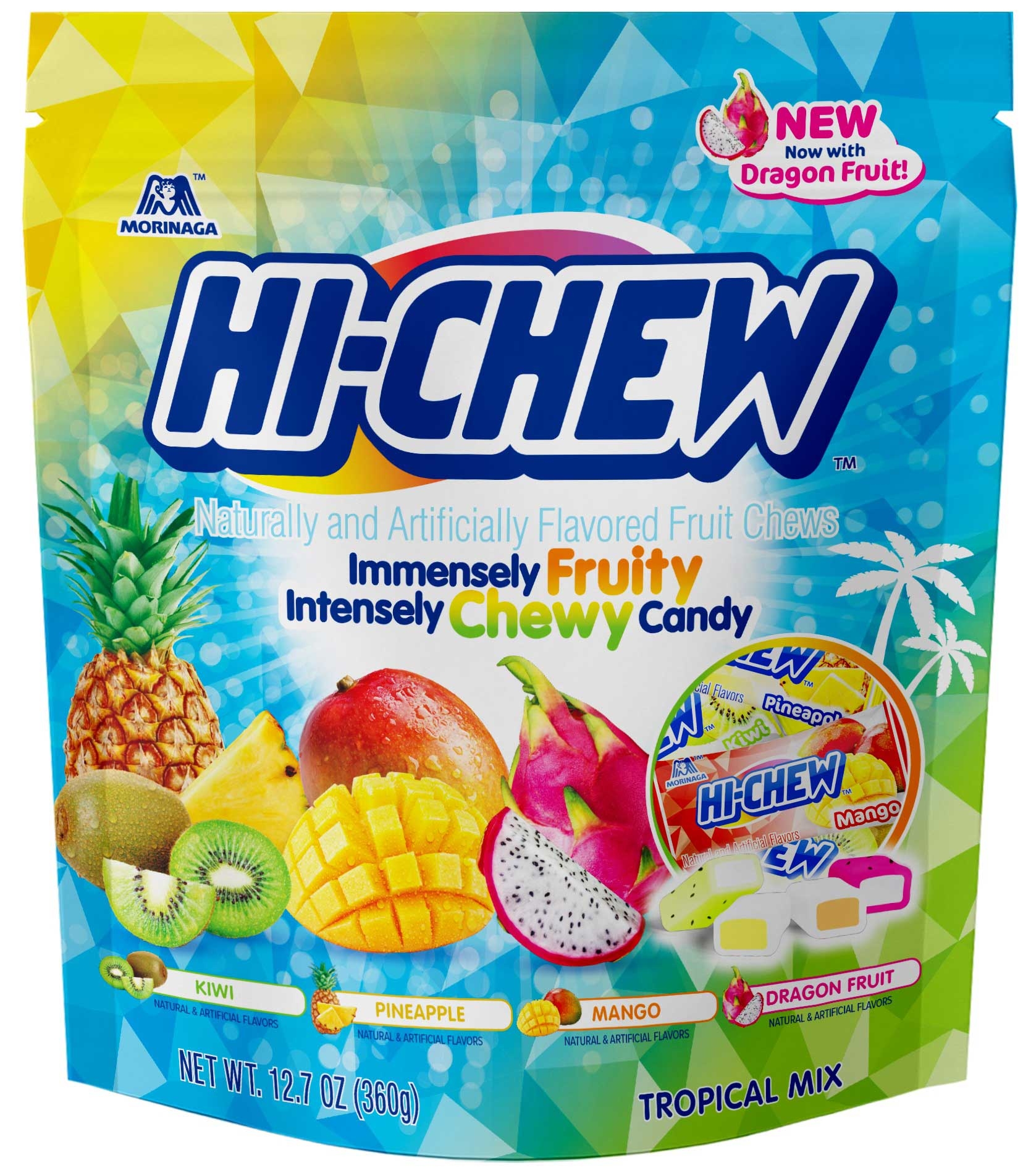 Hi Chew Tropical Mix Chewy Candy, 12.7 Ounce Stand Up Bag -- 4 per case.