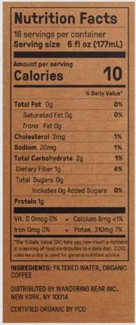 Wandering Bear Decaf Straight Black Cold Brew Coffee, 96 Ounce -- 3 per case