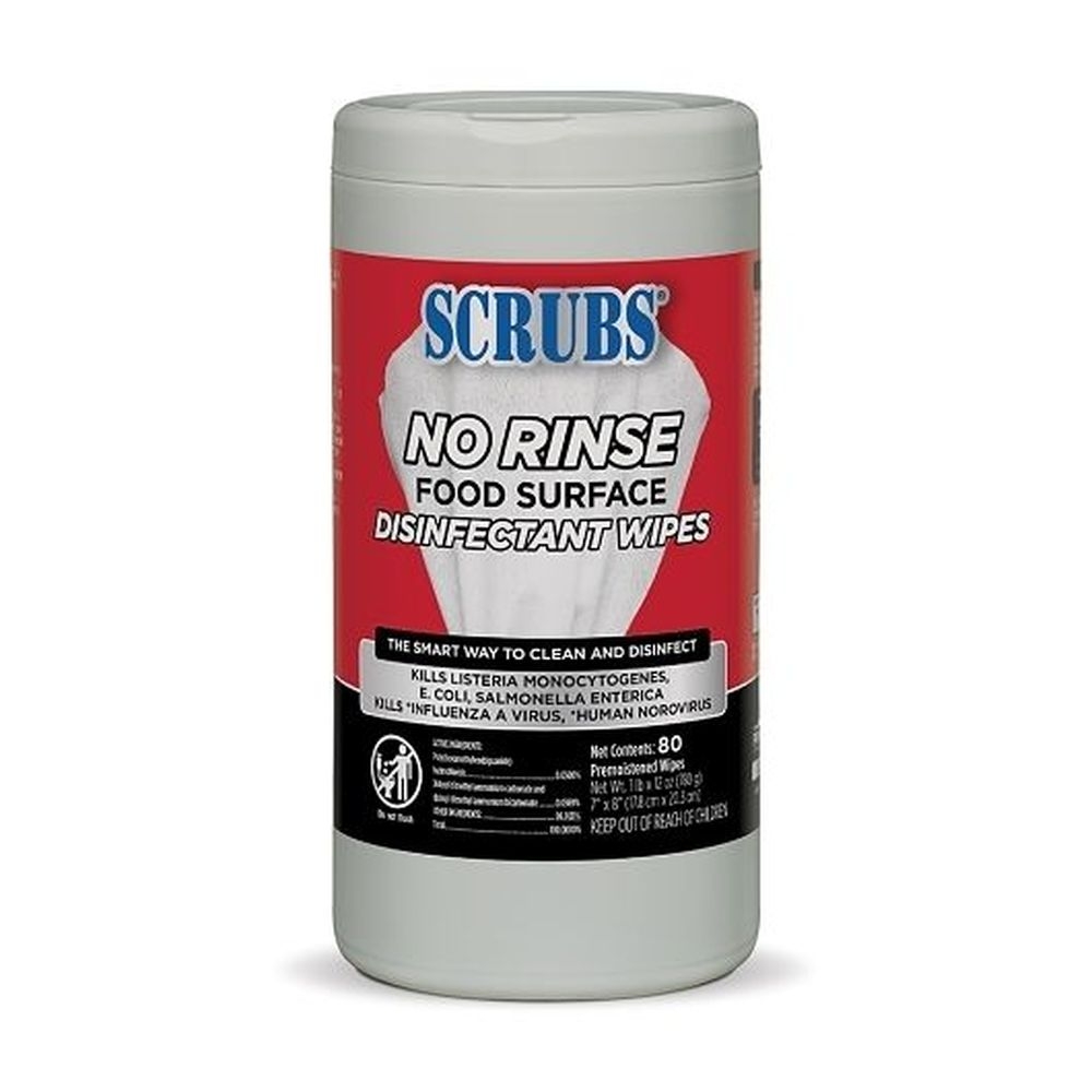 Scrubs No Rinse Food Surface Disinfectant Wipes, 80 count Canister -- 6 per case