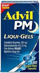 Advil PM Liqui Gels Pain Reliever and Nighttime Sleep Aid Capsules, 80 per unit -- 36 per case