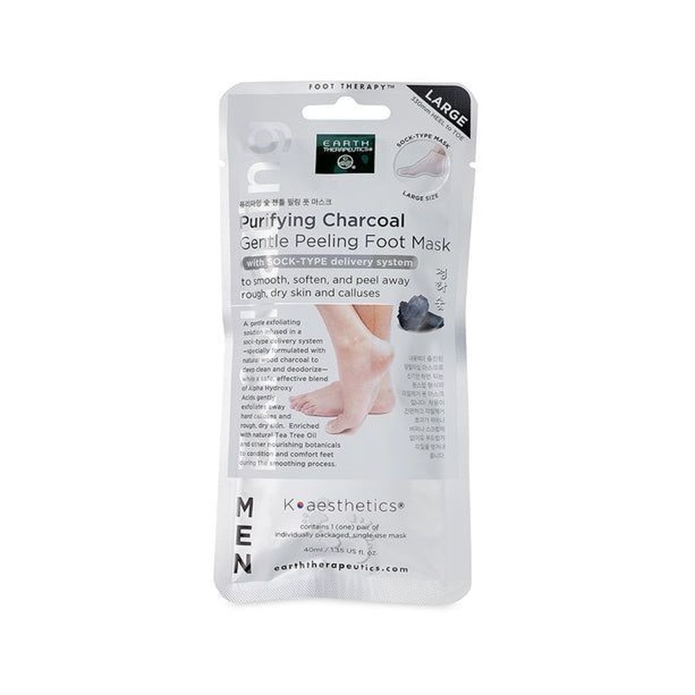 Earth Therapeutics Large Size Purifying Charcoal Gentle Peeling Foot Mask, 1 Pair