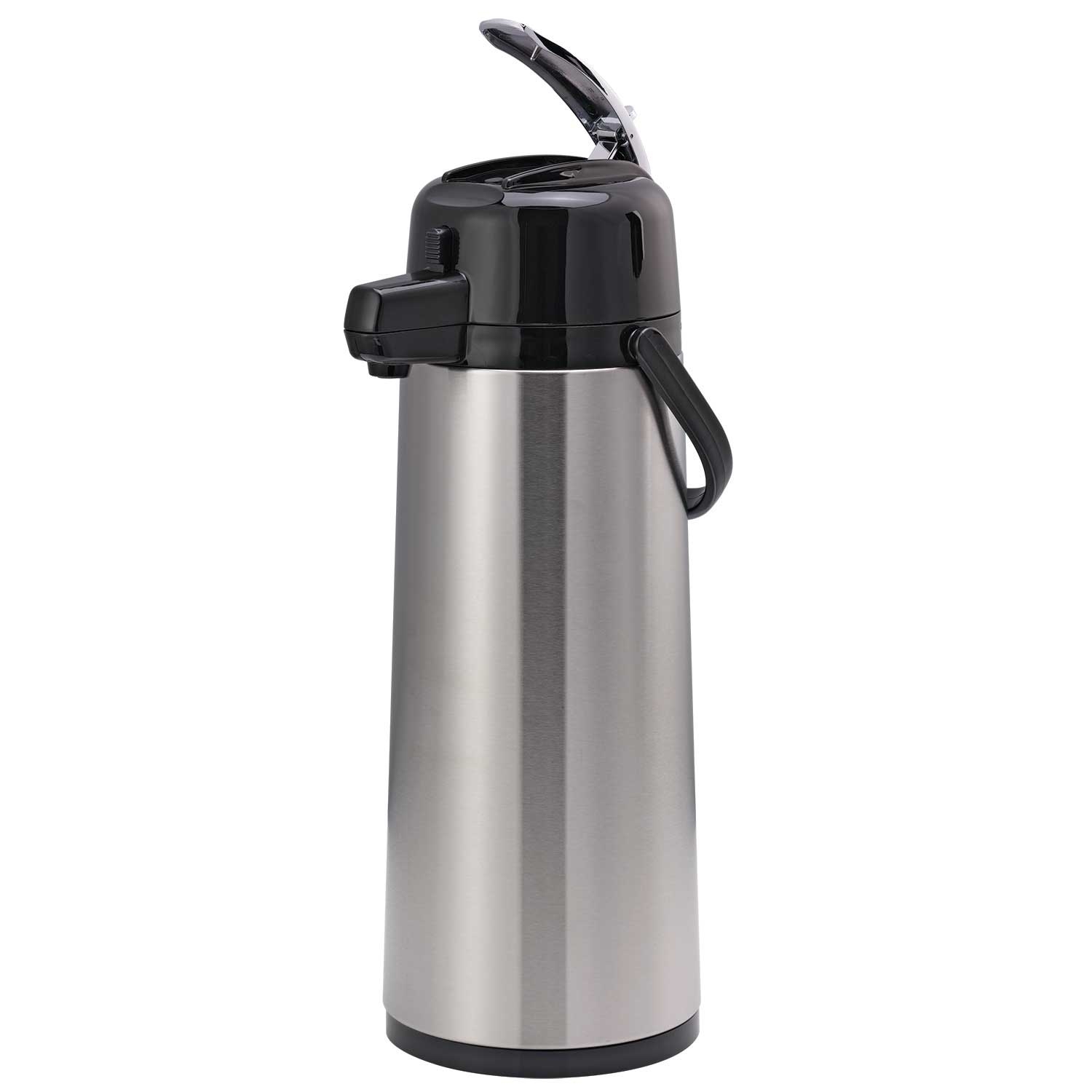 Service Ideas Eco-Air Brushed Stainless and Black Smooth Body Glass Vacuum Insulated Airpot, 2.5 Liter Capacity