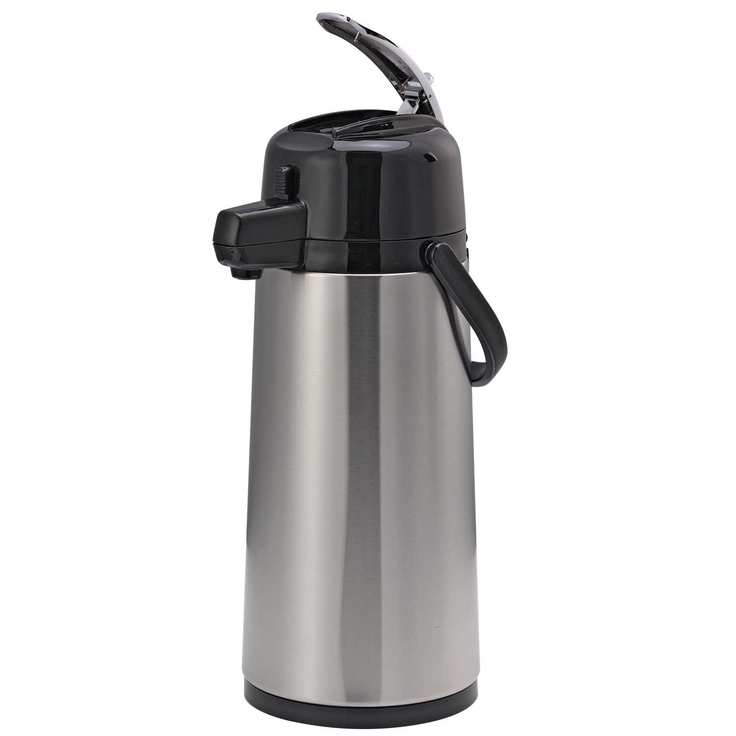 Service Ideas Eco-Air Brushed Stainless and Black Smooth Body Glass Vacuum Insulated Airpot, 1.9 Liter Capacity