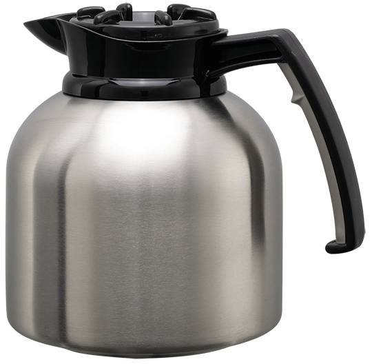 Service Ideas Brew N Pour Brushed Stainless and Black Vacuum Insulated Decanter with Brew Thru Lid, 1.9 Liter Capacity