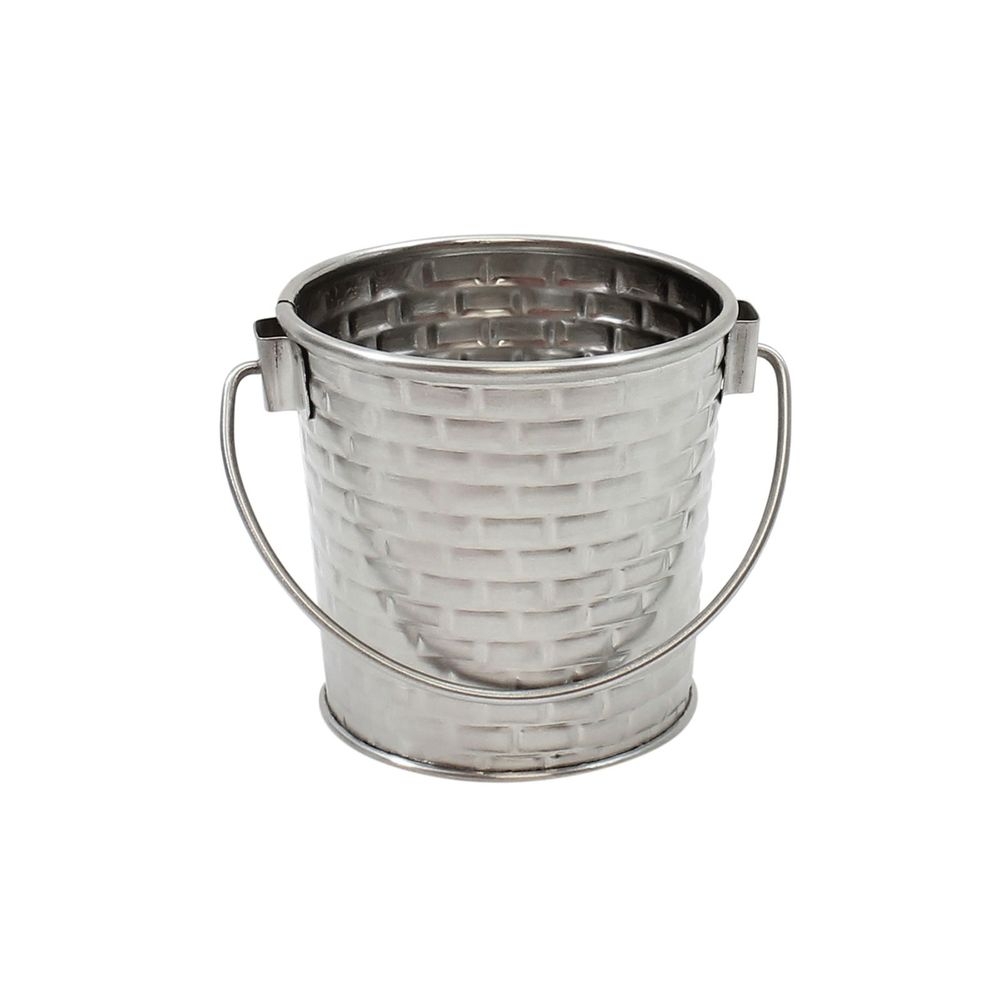 Tablecraft Brickhouse Collection Stainless Steel with Embossed Brick Pattern Small Round Pail with Handle, 9 Ounce Capacity