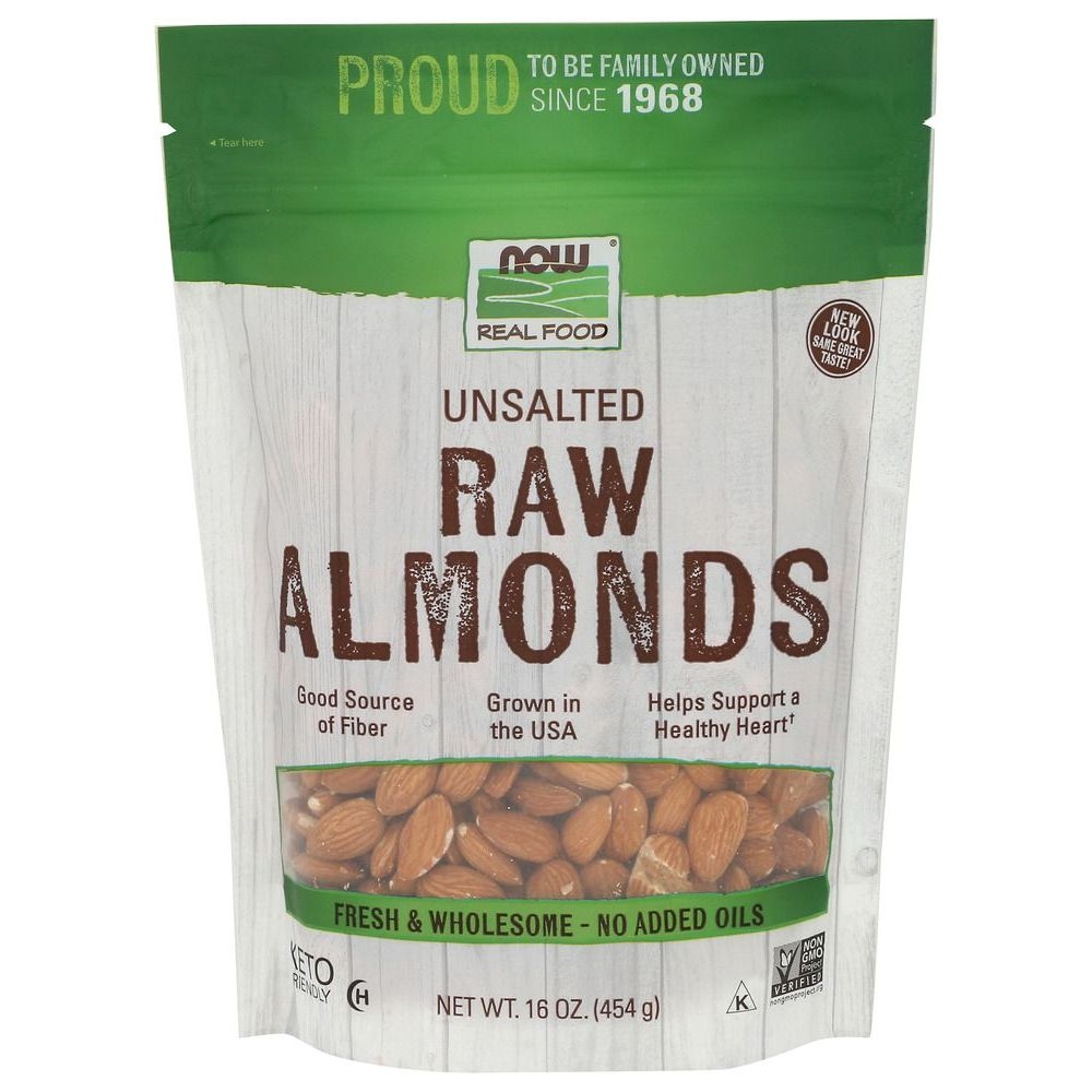 Now Raw and Unsalted Almonds, 16 Ounce -- 12 per case