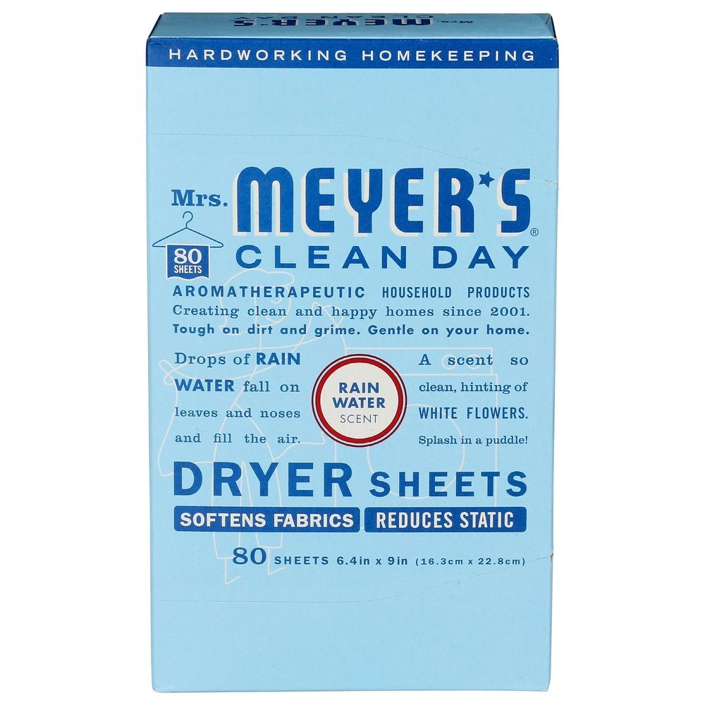 Mrs Meyers Clean Day Rain Water Scent Dryer Sheets, 80 count -- 12 per case