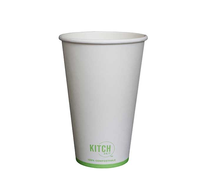 KITCH 24/7 White Compostable Paper Hot Cup, 16 Ounce -- 1000 per case