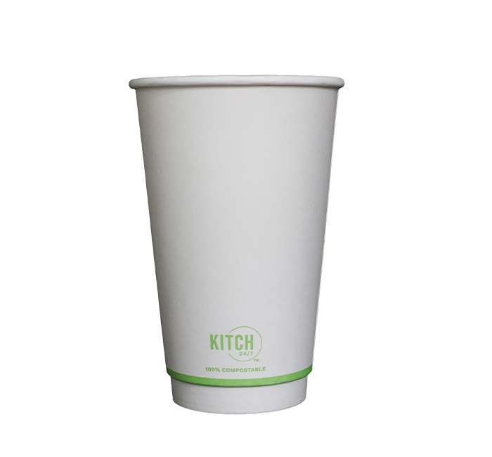 KITCH 24/7 White Compostable Smooth Insulated Paper Hot Cup, 16 Ounce -- 500 per case