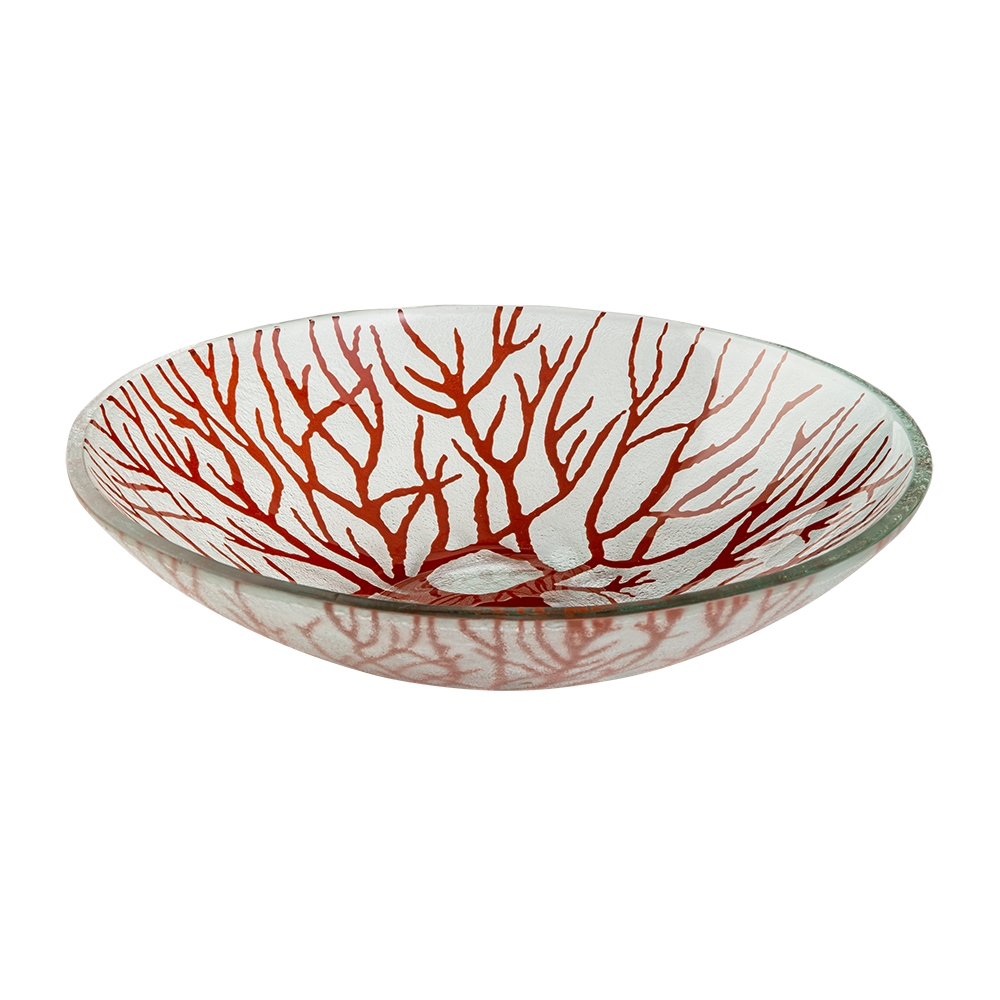 Rosseto Kalderon Radici Cognac 14 inch Round Handmade Glass Bowl, 14.2 x 14.2 x 3.1 inch