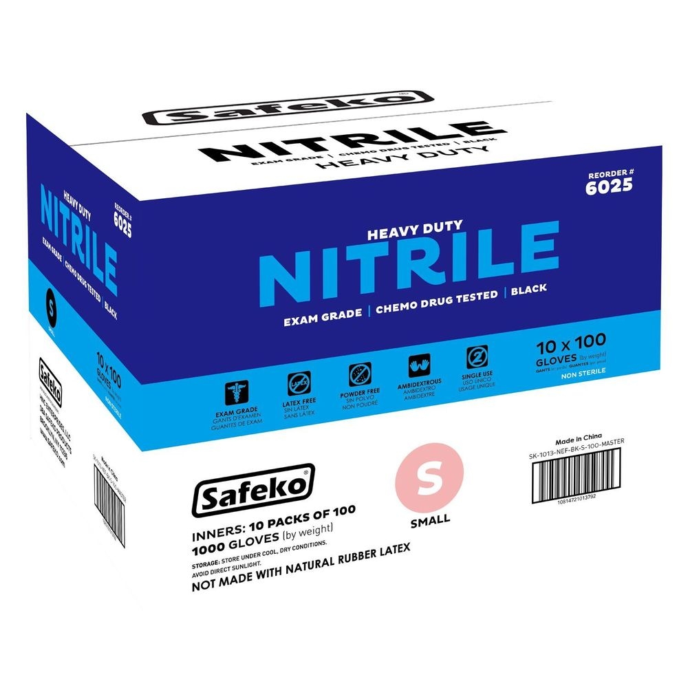 Safeko Small Black 5 Mil Powder Free Nitrile Examination Gloves, 100 count -- 10 per case