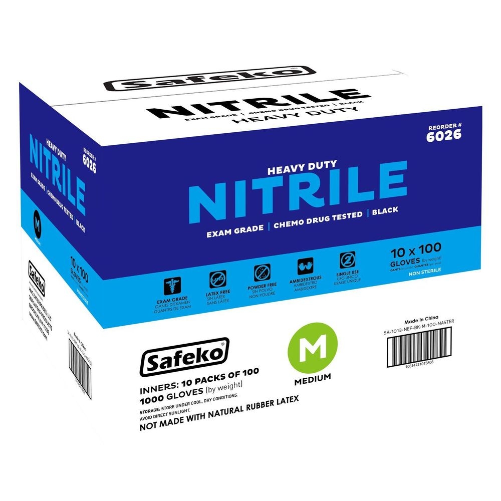 Safeko Medium Black 5 Mil Powder Free Nitrile Examination Gloves, 100 count -- 10 per case
