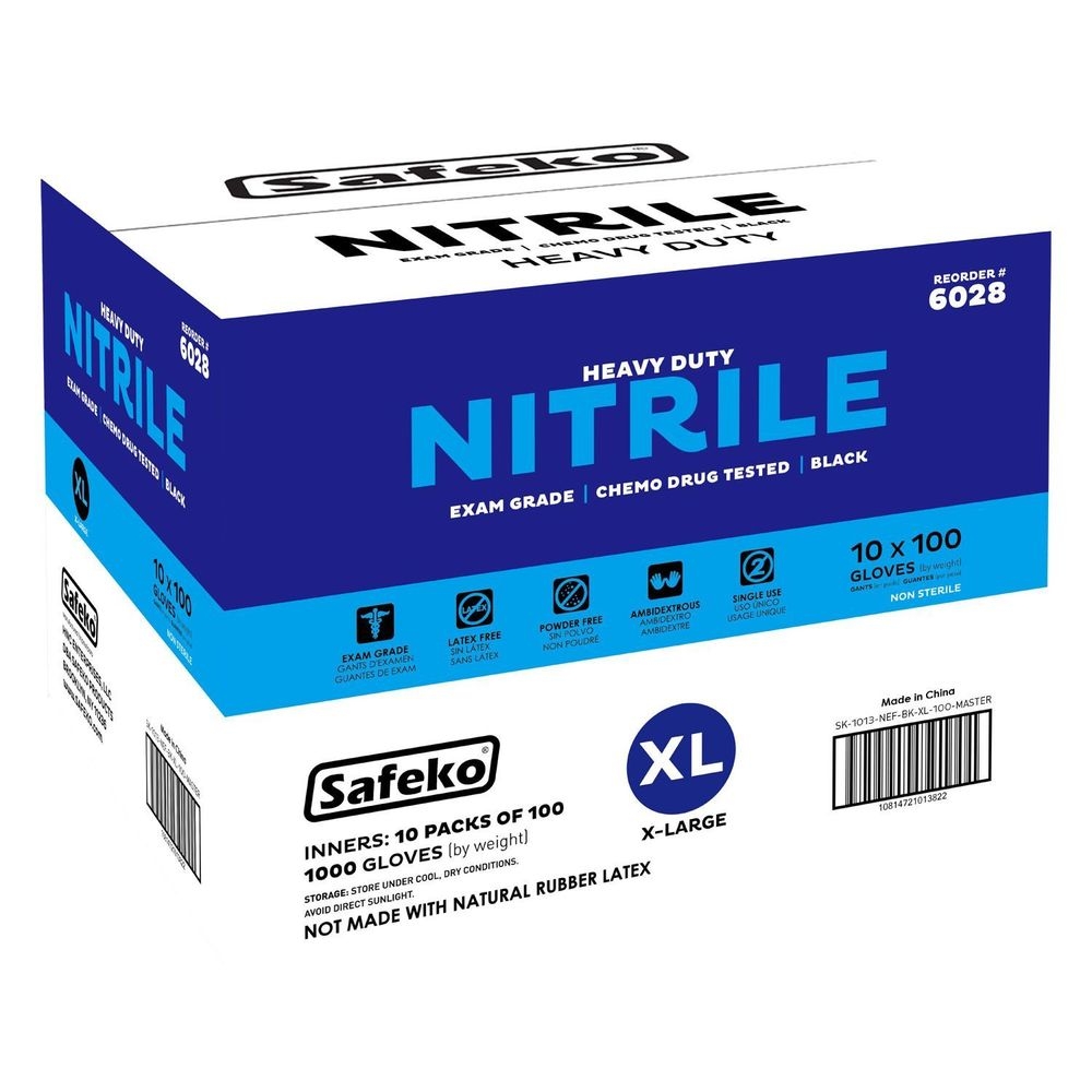Safeko X-Large Black 5 Mil Powder Free Nitrile Examination Gloves, 100 count -- 10 per case
