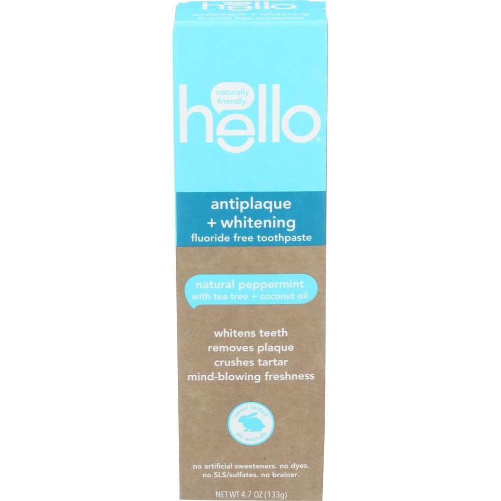 Hello Fluoride Free Antiplaque Plus Whitening Toothpaste for Adult, 4.7 Ounce -- 6 per case