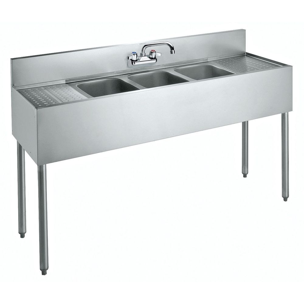 Krowne 3-Compartment Convenience Store Sink with Two 12 inch Drainboards, 60 x 19 x 36 inch