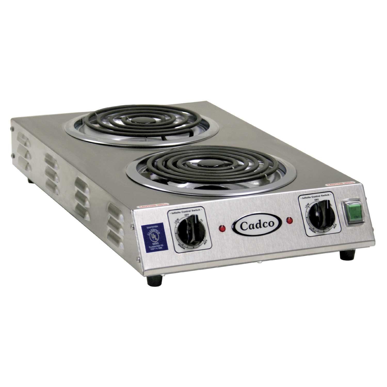 Cadco Portable Stainless Double Space Saver Hi-Power Hot Plate with Tubular Elements, 3 1/2 4 1/2 22 3/4 inch