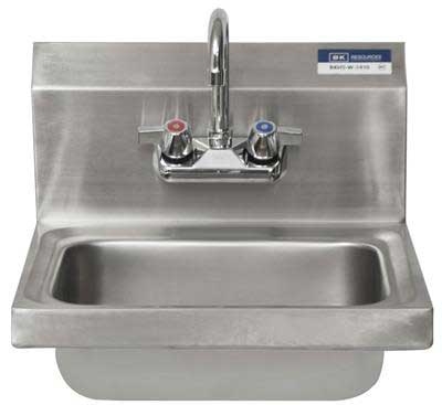 BK Resources 304 Stainless Steel Standard Splash Mount Wall Sink with 14 x 10 x 5 inch Faucet Bowl