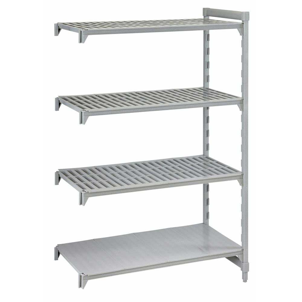Cambro Camshelving Premium Speckled Gray 3 Vented and 1 Solid Shelf Stationary Add On Unit, 21 x 48 x 72 inch