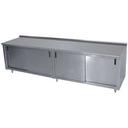 Stainless Steel 1 1/2 inch Backsplash Enclosed Base Work Table With Slide Door and Midshelf, 36X96 inch.