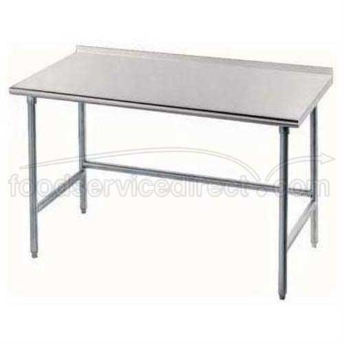 Standard Stainless Steel Work Table, 1 1/2 inch Rear Splash With Stainless Steel Legs, Open Base, 30 x 24.
