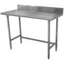Standard Stainless Steel Work Table, 5 inch Back Splash With Stainless Steel Legs, Open Base, 30 x 72 inch.