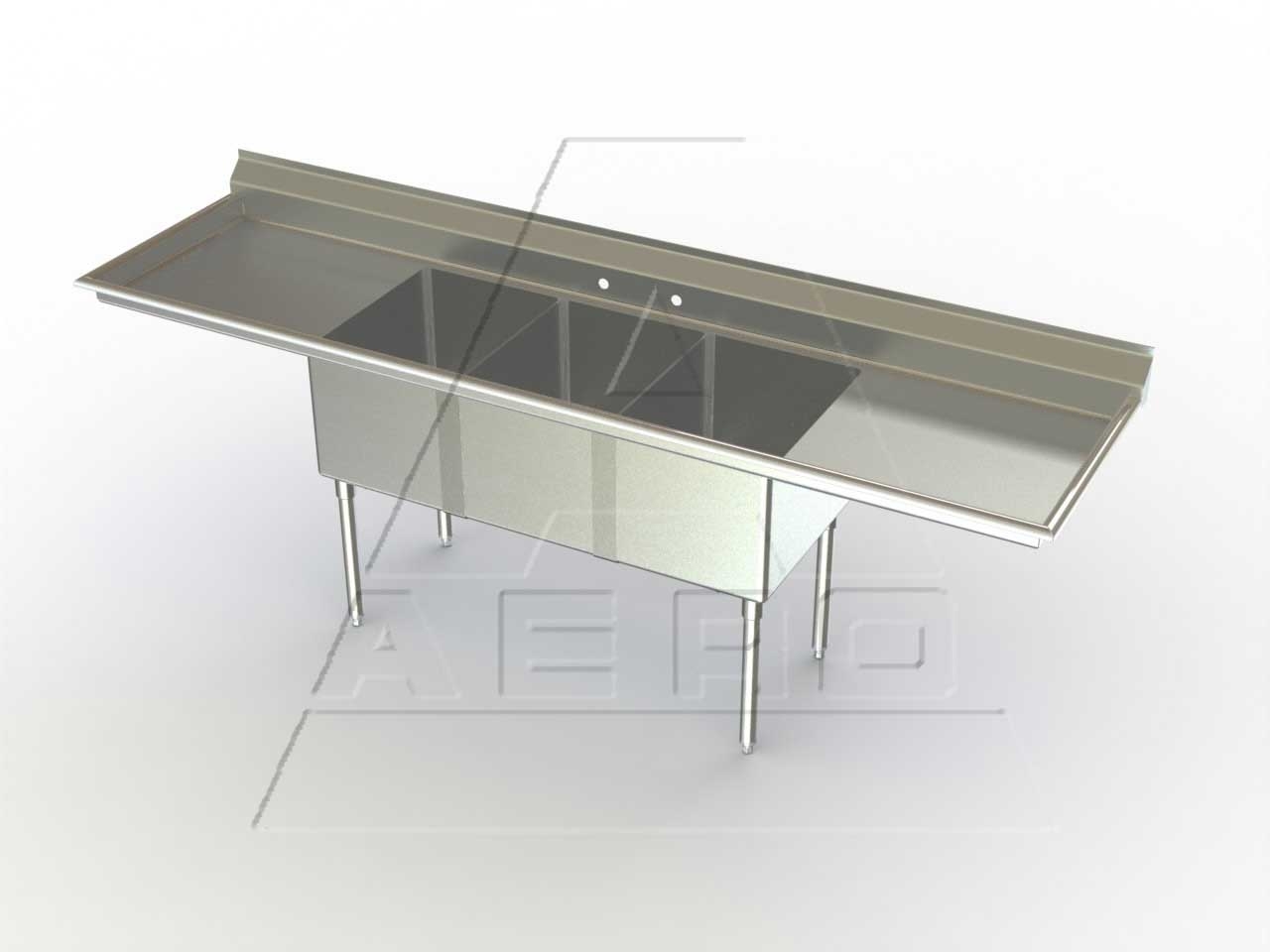 Aero 16 Gauge 430 Stainless Three Compartment NSF Sink, 27 x 87 x 24 inch.