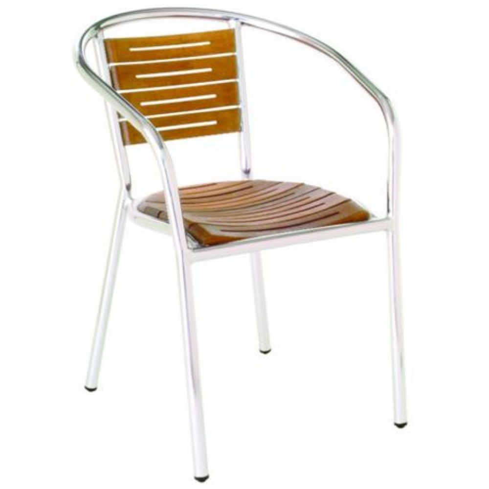 Emu Sofia Polished Aluminum Natural Teak Outdoor Indoor Stacking Armchair, 30.5 x 22 x 23.5 inch -- 4 per case.