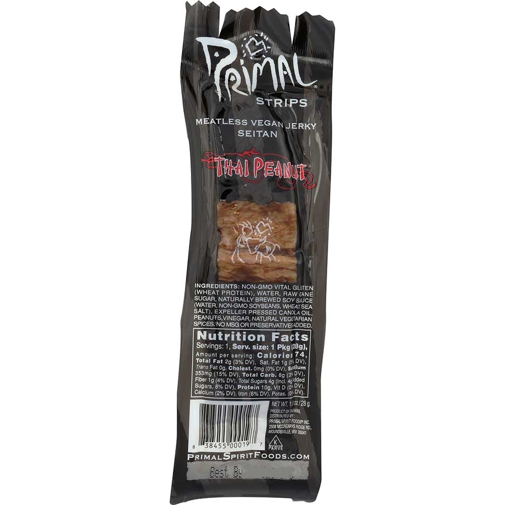 Primal Strips Thai Peanut Meatless Jerky, 1 Ounce -- 24 per case.