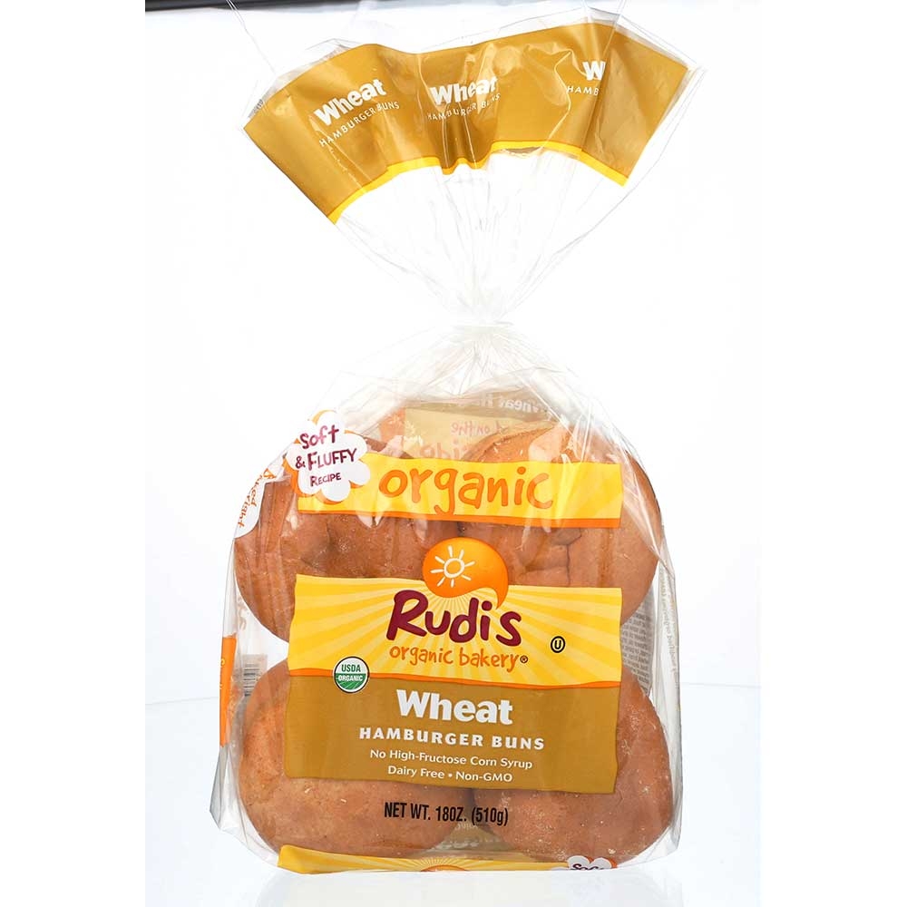 Rudis Organic Wheat Hamburger Bun -- 7 pack per case.