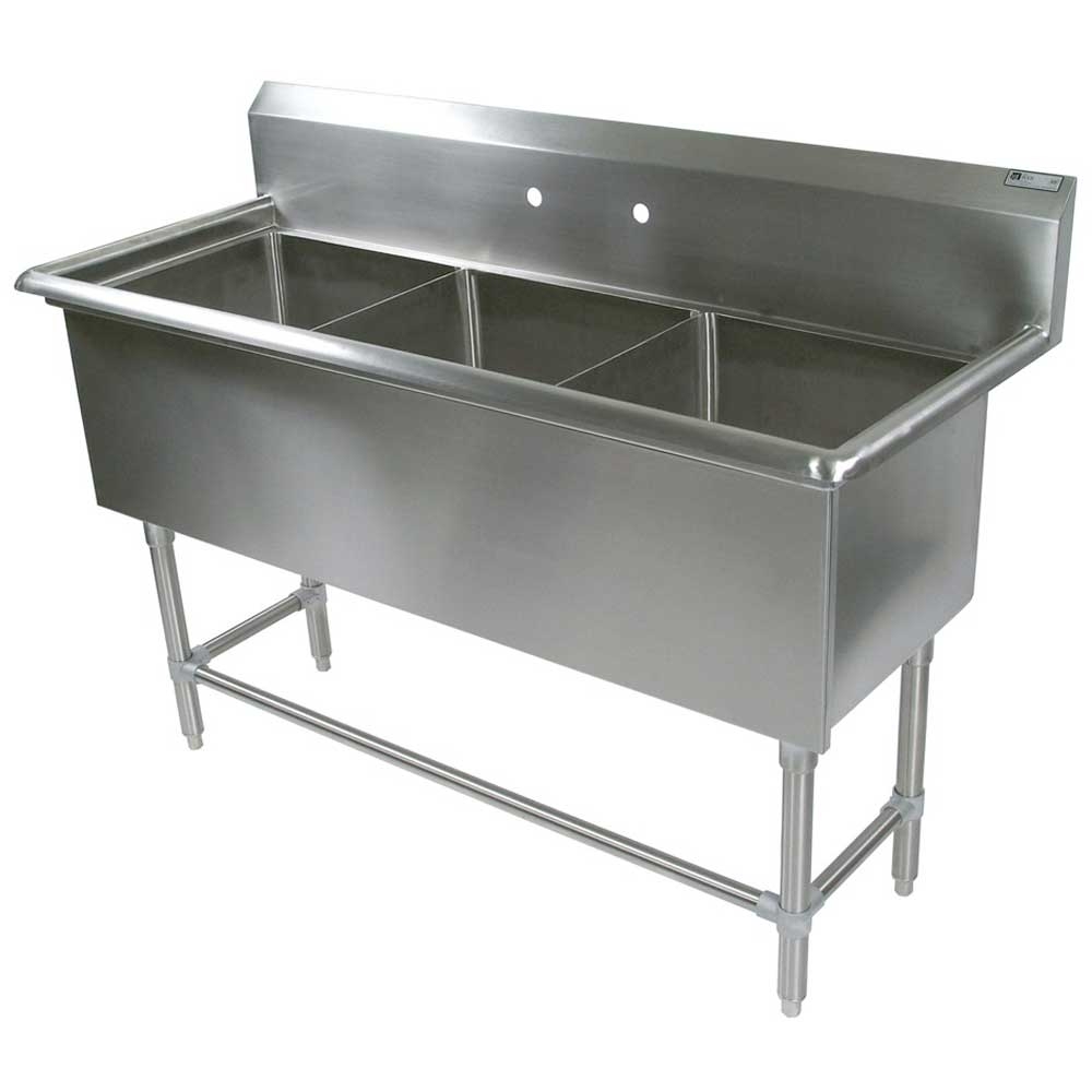 John Boos 16 Gauge Stainless Steel Three Bowl Sink without Drainboard, 59 1/8 x 23 1/2 inch.