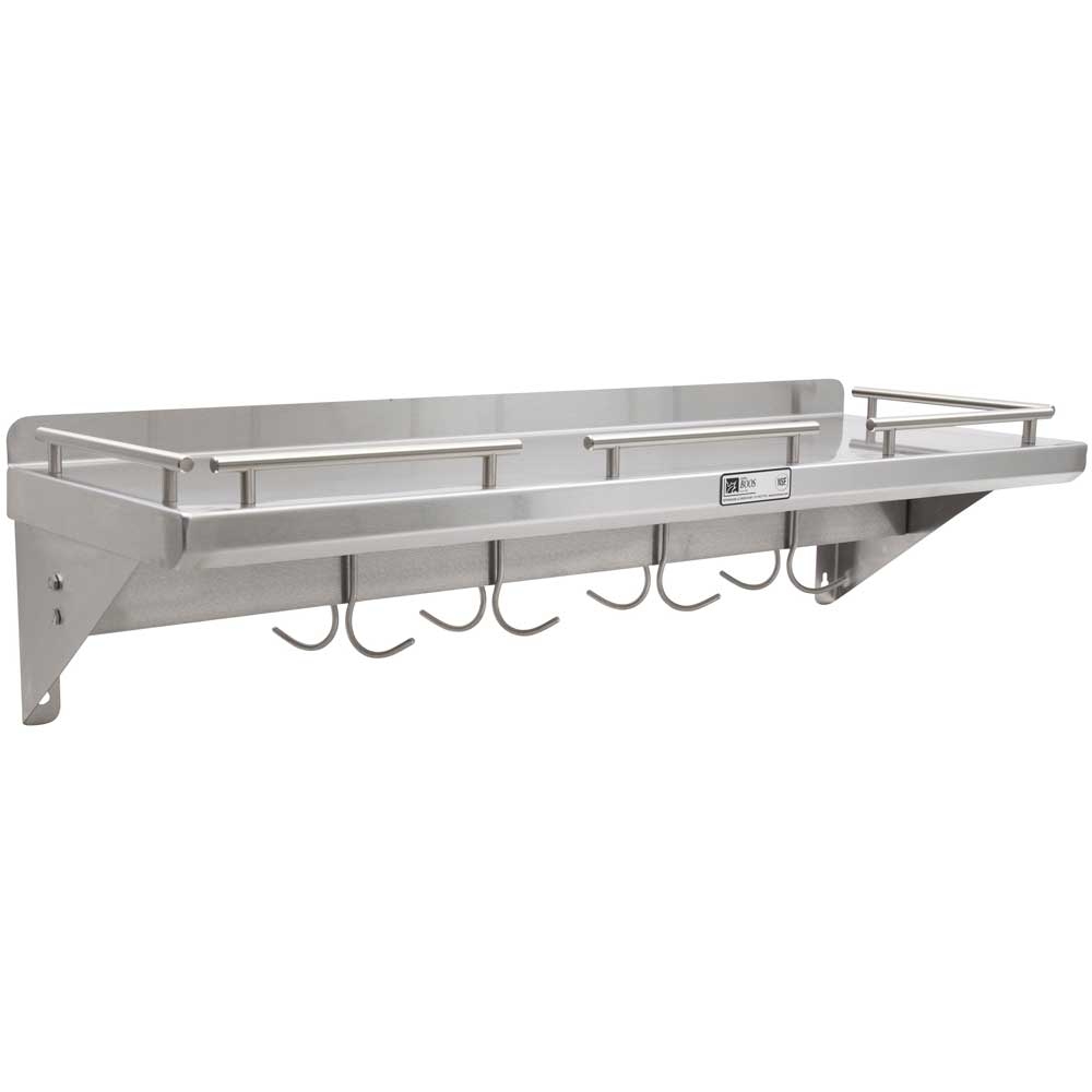 John Boos 18/8 Stainless Cucina Mensola Grande Galley Rail Shelf with Pot Rack Bar, 24 x 12 inch.