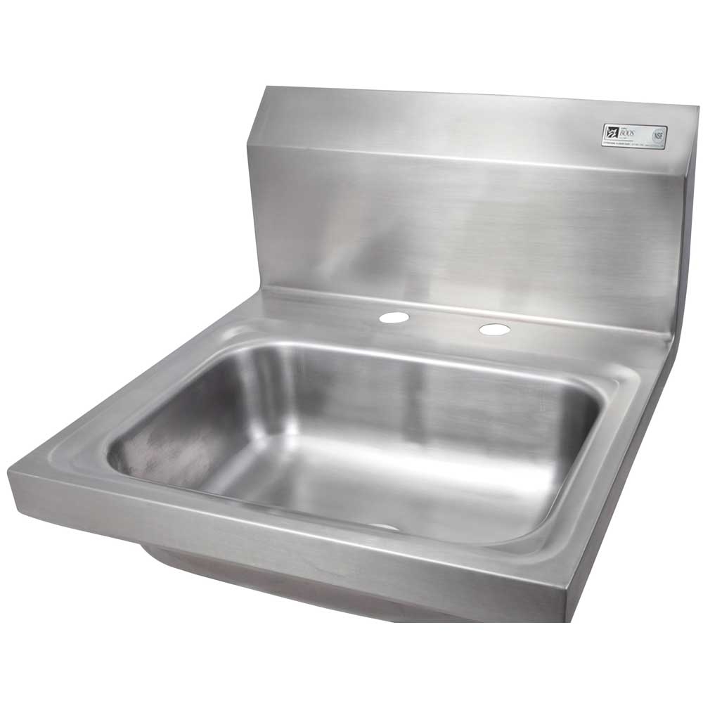 John Boos Stainless Steel Wall Mount Hand Sink with 2 Holes Deckmount Faucet, 14 x 10 x 5 inch.