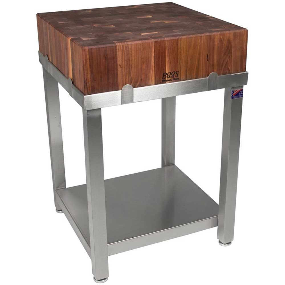 John Boos Cucina Laforza Cream Finish American Black Walnut Top Butcher Block, 24 x 24 x 6 inch.
