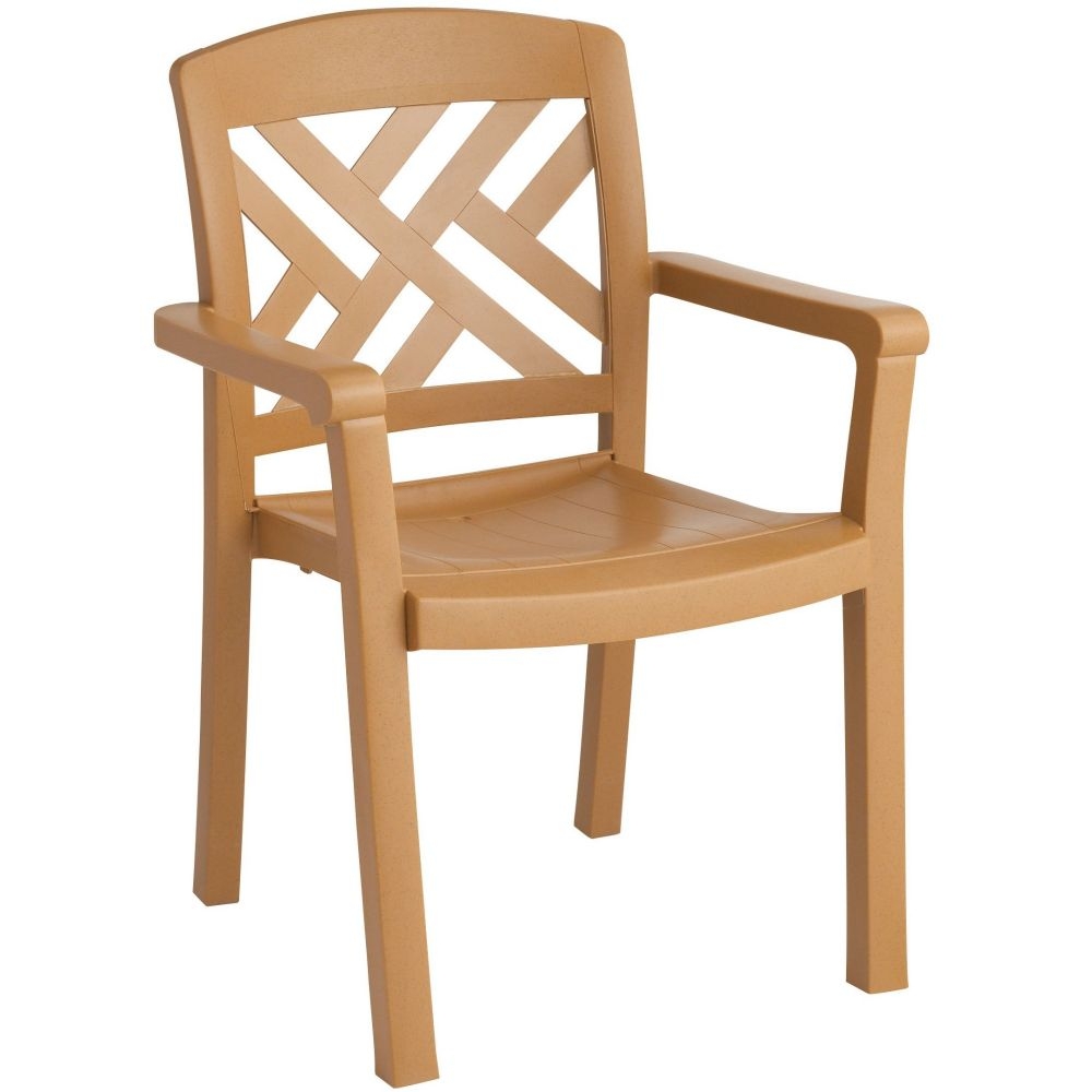 Grosfillex Sanibel Teakwood Classic Stacking Armchair -- 12 per case.
