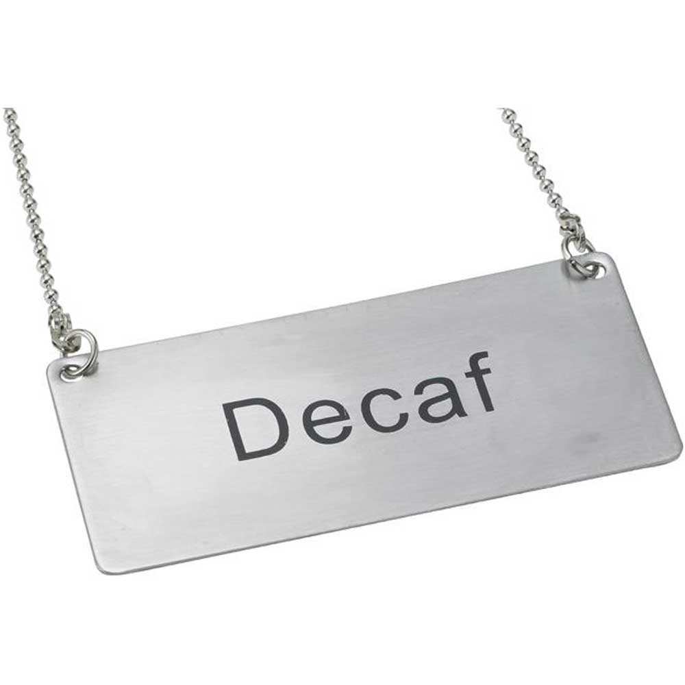 Winco Stainless Steel Decaf Chain Sign, 3 1/2 x 1 3/4 inch -- 12 per case.