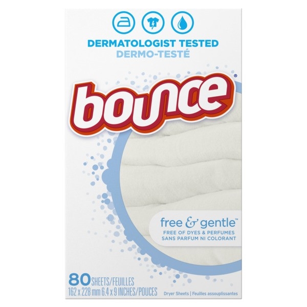 Bounce Free and Gentle Fabric Softener Dryer Sheet, 80 count per pack -- 9 per case.