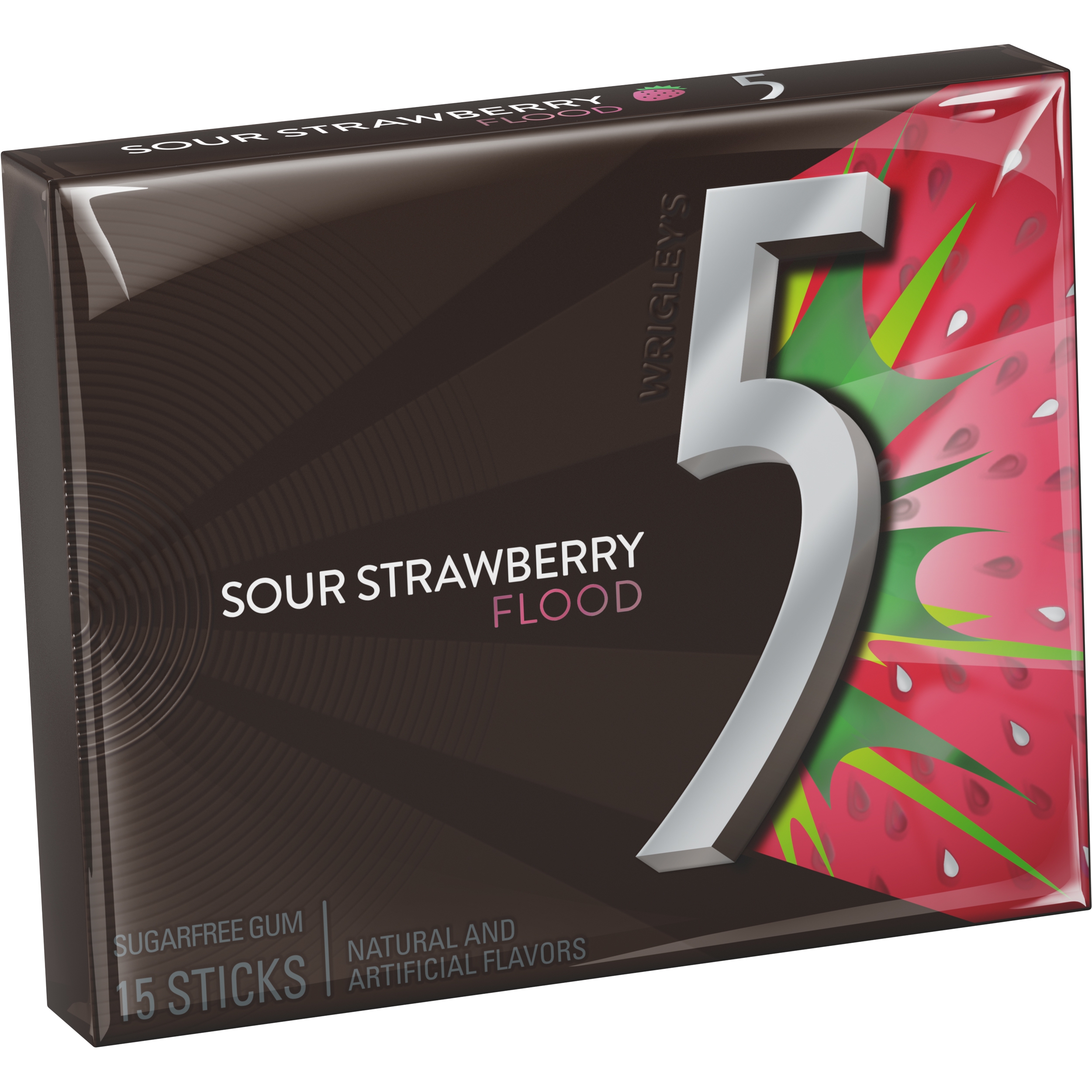 Five Sour Strawberry Flood Sugar Free Gum, 15 count per pack -- 120 per case.