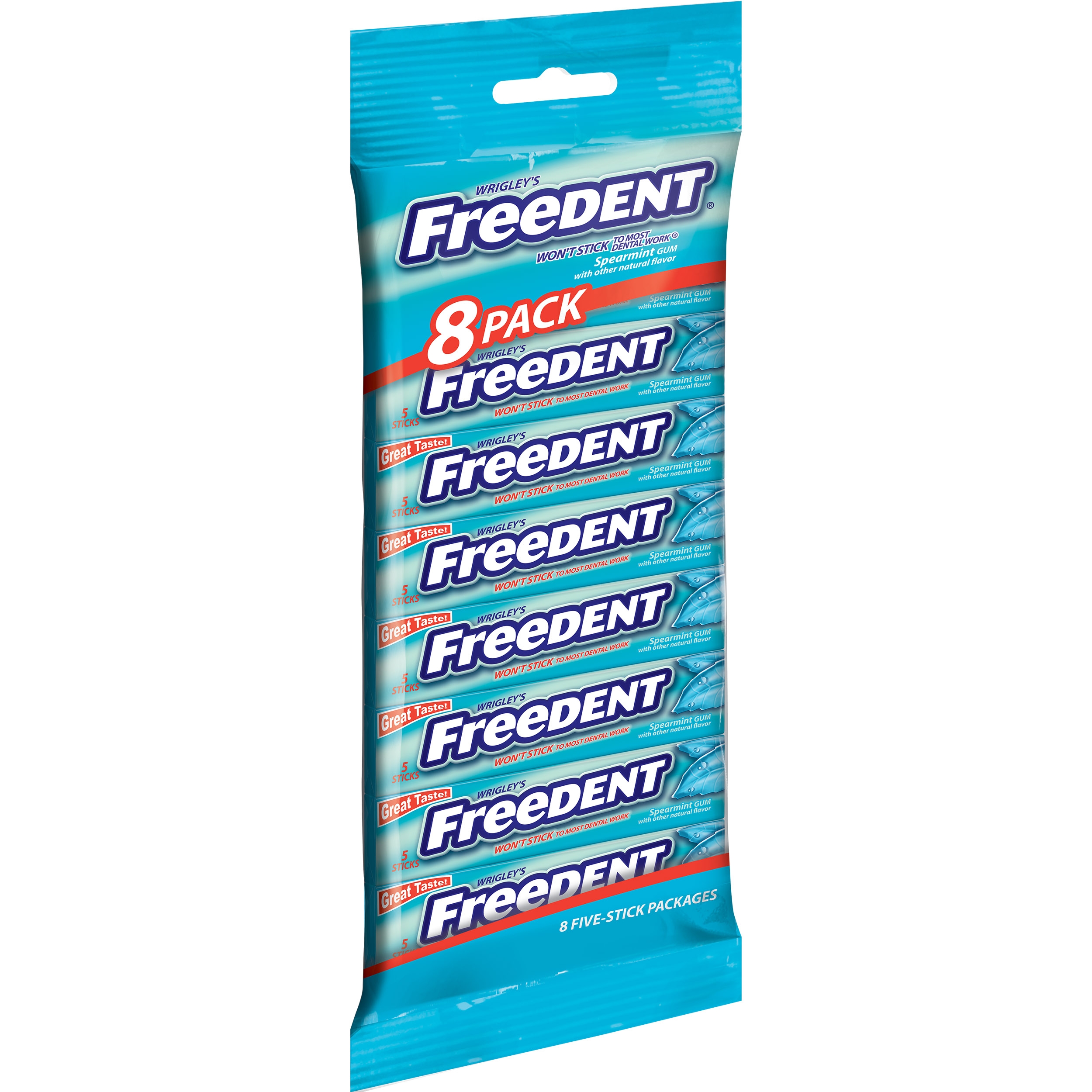 Wrigley Freedent Spearmint Bubble Gum, 8 per pack -- 20 per case.