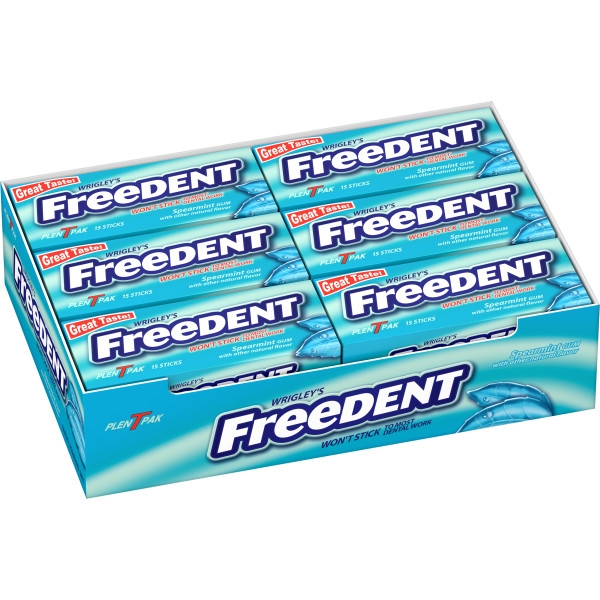 Wrigley Freedent Spearmint Bubble Gum -- 360 per case.