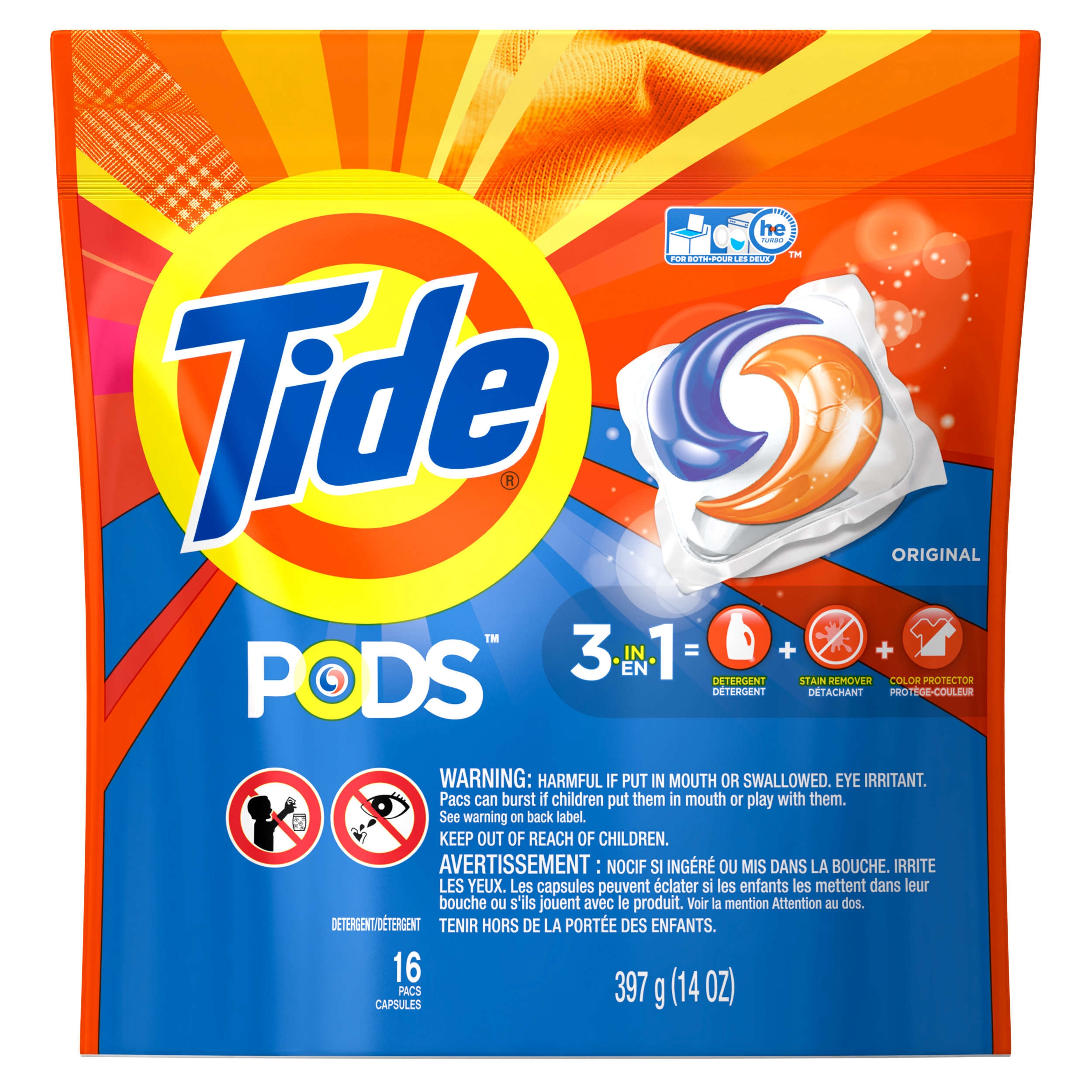 Tide Pods Original Scent Turbo Laundry Detergent Liquid, 16 count per pack -- 6 per case.